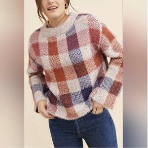ModCloth Affection Fuzzy Plaid Pullover Anthropologie Sweater ** SZ M
